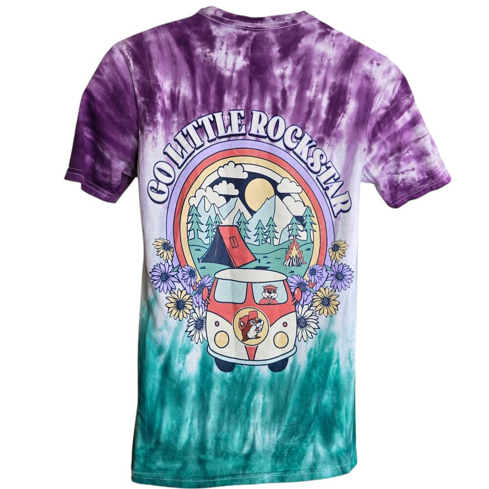 Buc-ees Womens T Shirt Small Tie Dye Graphic Go Little Rockstar Camper Cotton‎